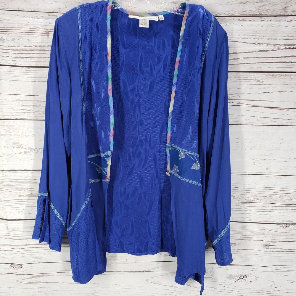 Tommy N LouLou Blue Rayon Silk Cardigan Size XL